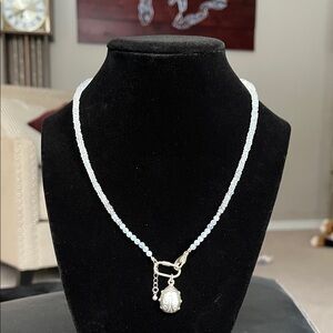 Blue flash moonstone beaded Necklace. Sterling silver hardware.